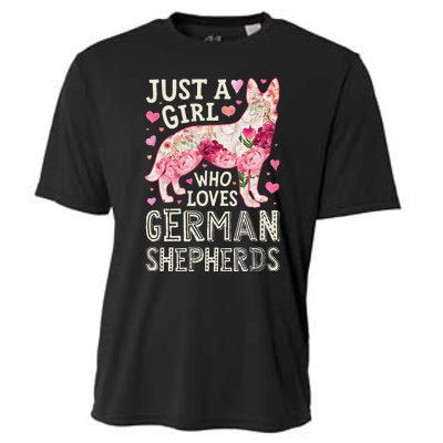 German Shepherd Just A Who Loves Dog Flower Floral Cooling Performance Crew T-Shirt