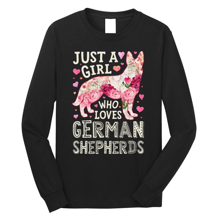 German Shepherd Just A Who Loves Dog Flower Floral Long Sleeve Shirt