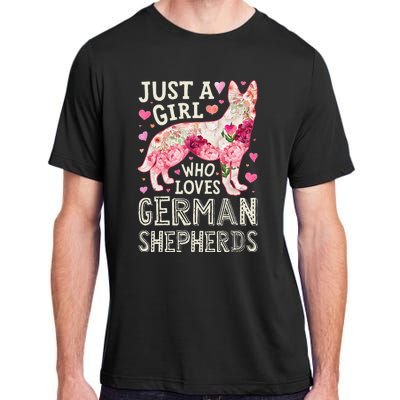 German Shepherd Just A Who Loves Dog Flower Floral Adult ChromaSoft Performance T-Shirt