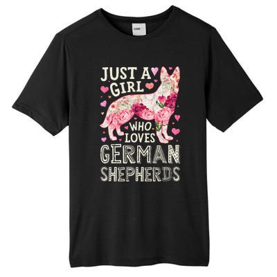 German Shepherd Just A Who Loves Dog Flower Floral Tall Fusion ChromaSoft Performance T-Shirt