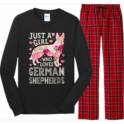 German Shepherd Just A Who Loves Dog Flower Floral Long Sleeve Pajama Set