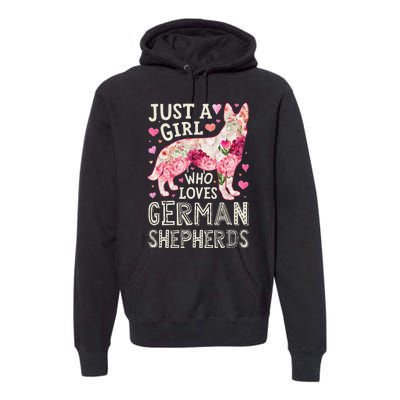 German Shepherd Just A Who Loves Dog Flower Floral Premium Hoodie