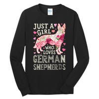 German Shepherd Just A Who Loves Dog Flower Floral Tall Long Sleeve T-Shirt