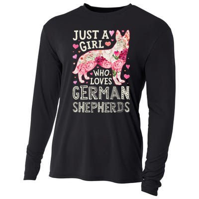 German Shepherd Just A Who Loves Dog Flower Floral Cooling Performance Long Sleeve Crew