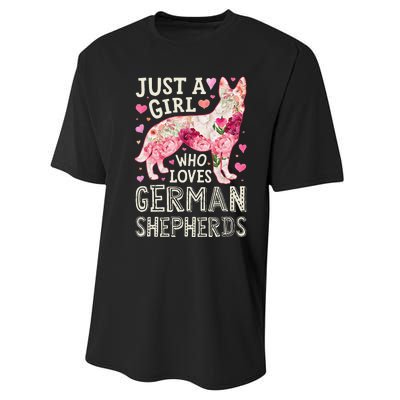 German Shepherd Just A Who Loves Dog Flower Floral Performance Sprint T-Shirt