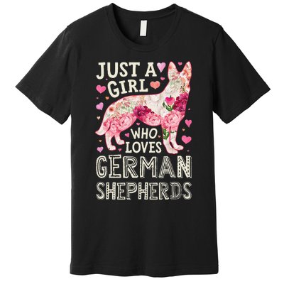 German Shepherd Just A Who Loves Dog Flower Floral Premium T-Shirt