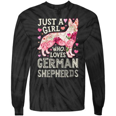 German Shepherd Just A Who Loves Dog Flower Floral Tie-Dye Long Sleeve Shirt