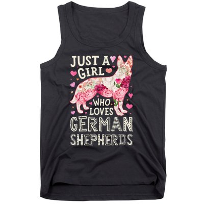 German Shepherd Just A Who Loves Dog Flower Floral Tank Top