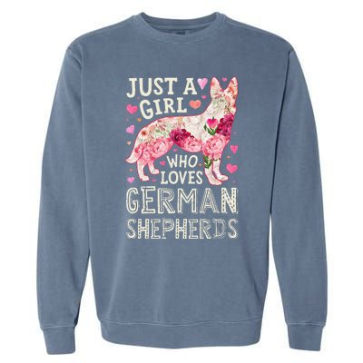 German Shepherd Just A Who Loves Dog Flower Floral Garment-Dyed Sweatshirt