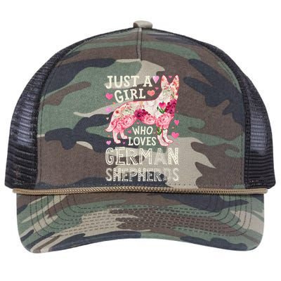 German Shepherd Just A Who Loves Dog Flower Floral Retro Rope Trucker Hat Cap