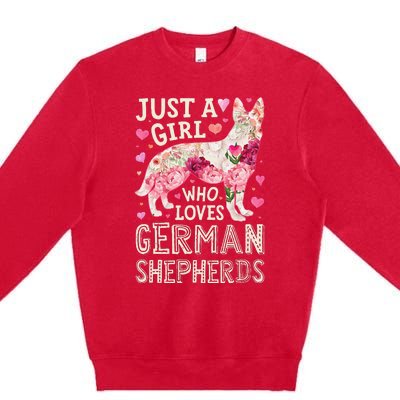 German Shepherd Just A Who Loves Dog Flower Floral Premium Crewneck Sweatshirt