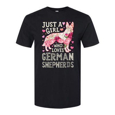 German Shepherd Just A Who Loves Dog Flower Floral Softstyle CVC T-Shirt