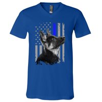 Ger Shepherd K9 Unit Thin Blue Line Flag Police Gift V-Neck T-Shirt