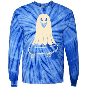 Ghost Skateboard Lazy Halloween Costume Funny Skateboarding Meaningful Gift Tie-Dye Long Sleeve Shirt