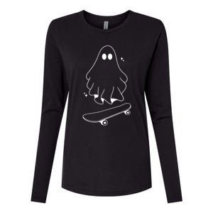 Ghost Skateboard Lazy Halloween Costume Funny Skateboarding Gift Womens Cotton Relaxed Long Sleeve T-Shirt