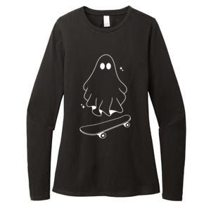 Ghost Skateboard Lazy Halloween Costume Funny Skateboarding Gift Womens CVC Long Sleeve Shirt