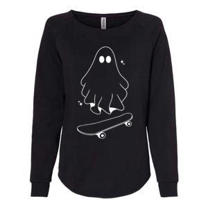 Ghost Skateboard Lazy Halloween Costume Funny Skateboarding Gift Womens California Wash Sweatshirt