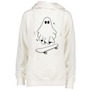 Ghost Skateboard Lazy Halloween Costume Funny Skateboarding Gift Womens Funnel Neck Pullover Hood