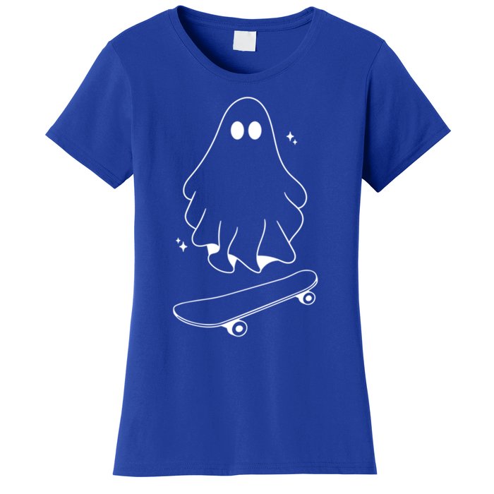 Ghost Skateboard Lazy Halloween Costume Funny Skateboarding Gift Women's T-Shirt