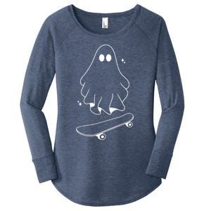 Ghost Skateboard Lazy Halloween Costume Funny Skateboarding Gift Women's Perfect Tri Tunic Long Sleeve Shirt