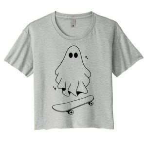 Ghost Skateboard Lazy Halloween Costume Funny Skateboarding Gift Women's Crop Top Tee