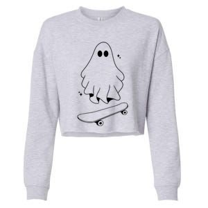 Ghost Skateboard Lazy Halloween Costume Funny Skateboarding Gift Cropped Pullover Crew