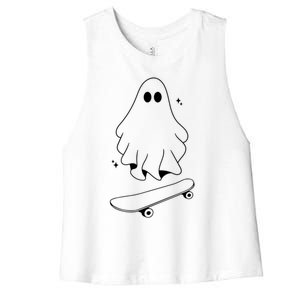 Ghost Skateboard Lazy Halloween Costume Funny Skateboarding Gift Women's Racerback Cropped Tank