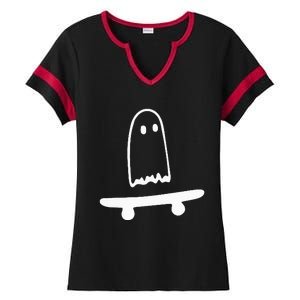 Ghost Skateboard Lazy Halloween Costume Funny Skateboarding Ladies Halftime Notch Neck Tee