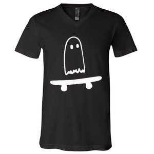 Ghost Skateboard Lazy Halloween Costume Funny Skateboarding V-Neck T-Shirt