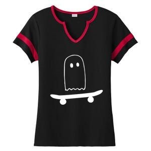 Ghost Skateboard Lazy Funny Skateboarding Halloween Costume Gift Ladies Halftime Notch Neck Tee