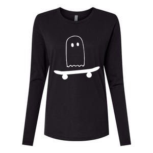 Ghost Skateboard Lazy Funny Skateboarding Halloween Costume Gift Womens Cotton Relaxed Long Sleeve T-Shirt