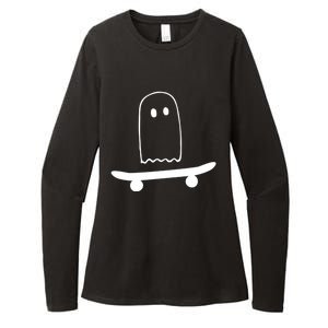 Ghost Skateboard Lazy Funny Skateboarding Halloween Costume Gift Womens CVC Long Sleeve Shirt