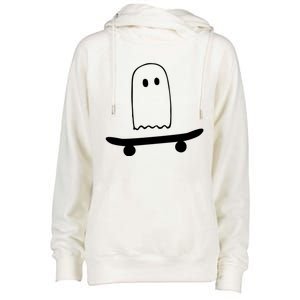 Ghost Skateboard Lazy Funny Skateboarding Halloween Costume Gift Womens Funnel Neck Pullover Hood