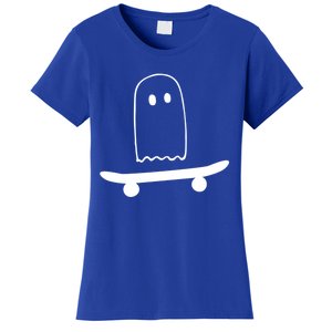 Ghost Skateboard Lazy Funny Skateboarding Halloween Costume Gift Women's T-Shirt