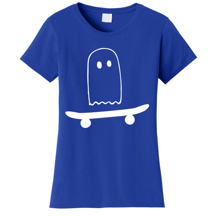 Ghost Skateboard Lazy Funny Skateboarding Halloween Costume Gift Women's T-Shirt