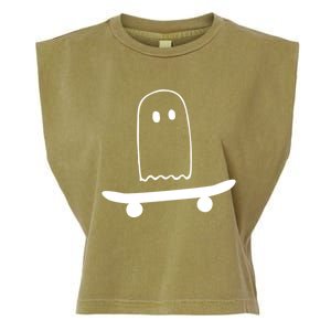 Ghost Skateboard Lazy Funny Skateboarding Halloween Costume Gift Garment-Dyed Women's Muscle Tee