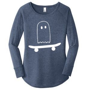 Ghost Skateboard Lazy Funny Skateboarding Halloween Costume Gift Women's Perfect Tri Tunic Long Sleeve Shirt