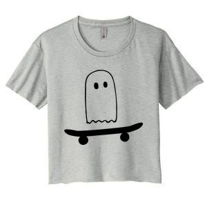 Ghost Skateboard Lazy Funny Skateboarding Halloween Costume Gift Women's Crop Top Tee