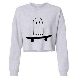 Ghost Skateboard Lazy Funny Skateboarding Halloween Costume Gift Cropped Pullover Crew