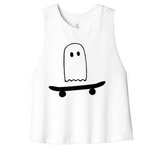 Ghost Skateboard Lazy Funny Skateboarding Halloween Costume Gift Women's Racerback Cropped Tank