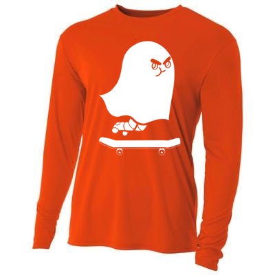 Ghost Skateboard Lazy Halloween Costume Spooktacular Gift Cooling Performance Long Sleeve Crew