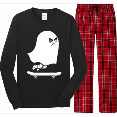 Ghost Skateboard Lazy Halloween Costume Spooktacular Gift Long Sleeve Pajama Set