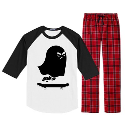 Ghost Skateboard Lazy Halloween Costume Spooktacular Gift Raglan Sleeve Pajama Set