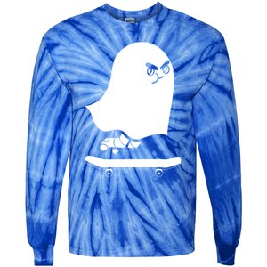 Ghost Skateboard Lazy Halloween Costume Spooktacular Gift Tie-Dye Long Sleeve Shirt