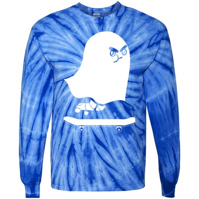 Ghost Skateboard Lazy Halloween Costume Spooktacular Gift Tie-Dye Long Sleeve Shirt