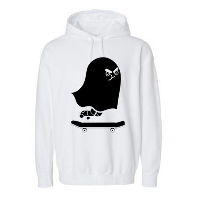 Ghost Skateboard Lazy Halloween Costume Spooktacular Gift Garment-Dyed Fleece Hoodie