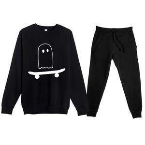 Ghost Skateboard Lazy Funny Skateboarding Halloween Costume Funny Gift Premium Crewneck Sweatsuit Set