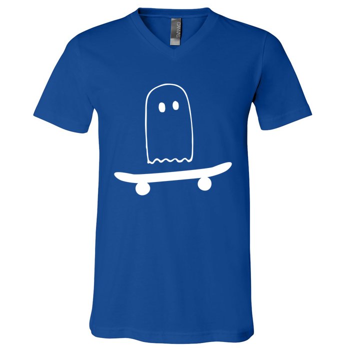 Ghost Skateboard Lazy Funny Skateboarding Halloween Costume Funny Gift V-Neck T-Shirt