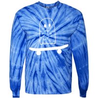 Ghost Skateboard Lazy Funny Skateboarding Halloween Costume Funny Gift Tie-Dye Long Sleeve Shirt