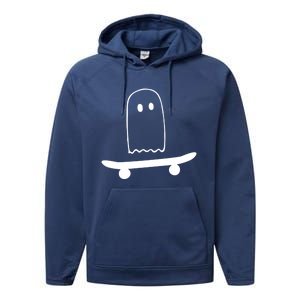 Ghost Skateboard Lazy Funny Skateboarding Halloween Costume Funny Gift Performance Fleece Hoodie